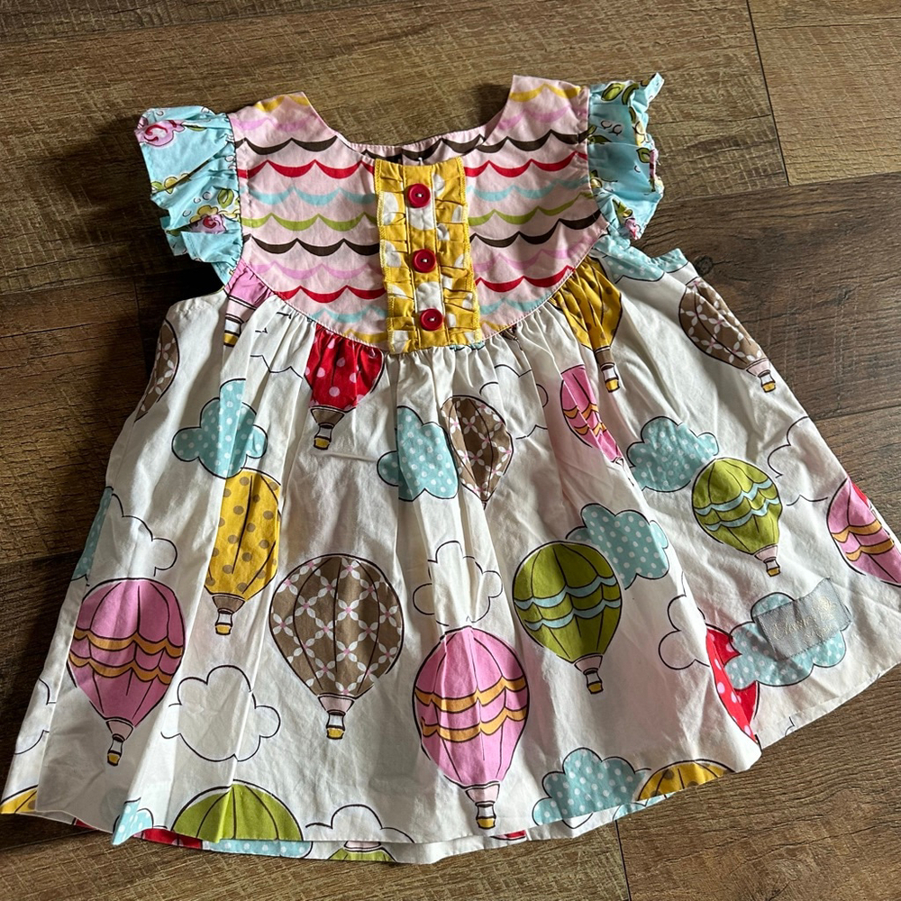 Girls Eleanor Rose Casual Dress Size 4 White Multicolor Hot Air Balloons